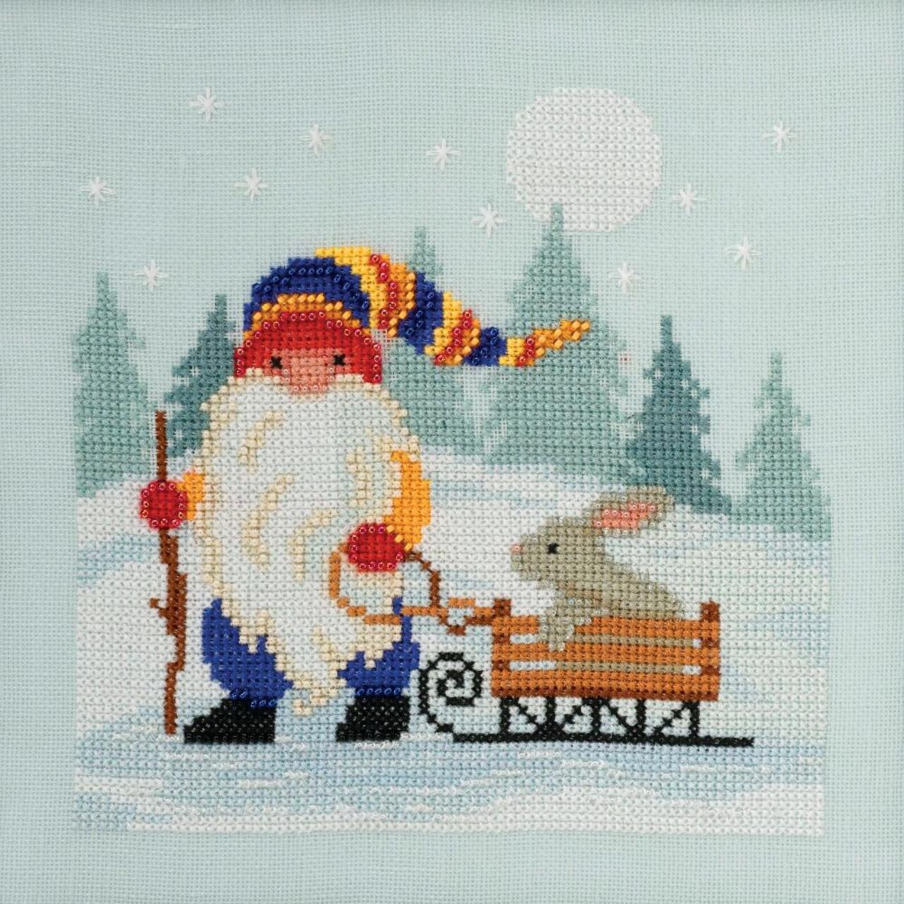 DIY Mill Hill Sledding Gnome Quartet Winter Glass Bead Cross Stitch Picture Kit